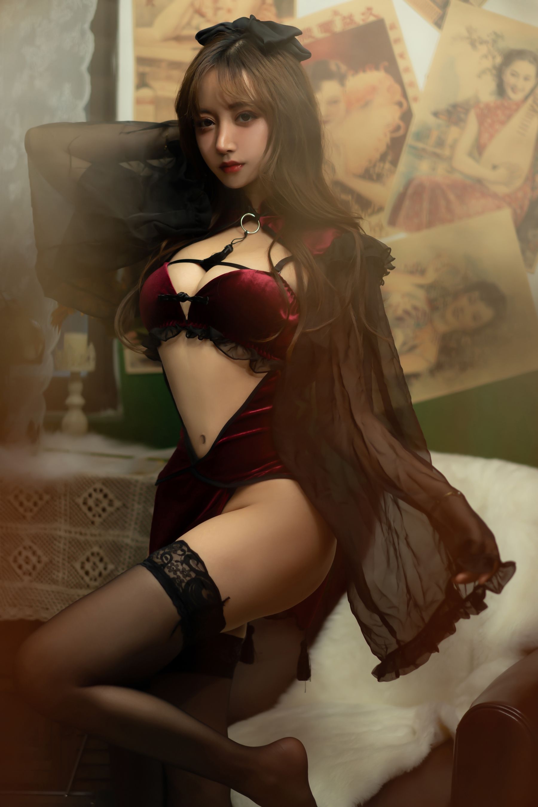 [Cosplay写真] 斗鱼米线线sama - 红丝绒旗袍
