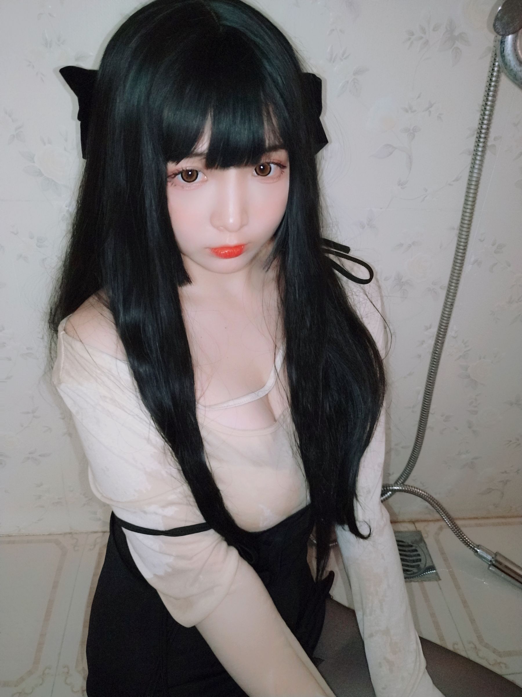 [Cosplay写真] 二次元美女古川kagura - 浴室湿身黑丝