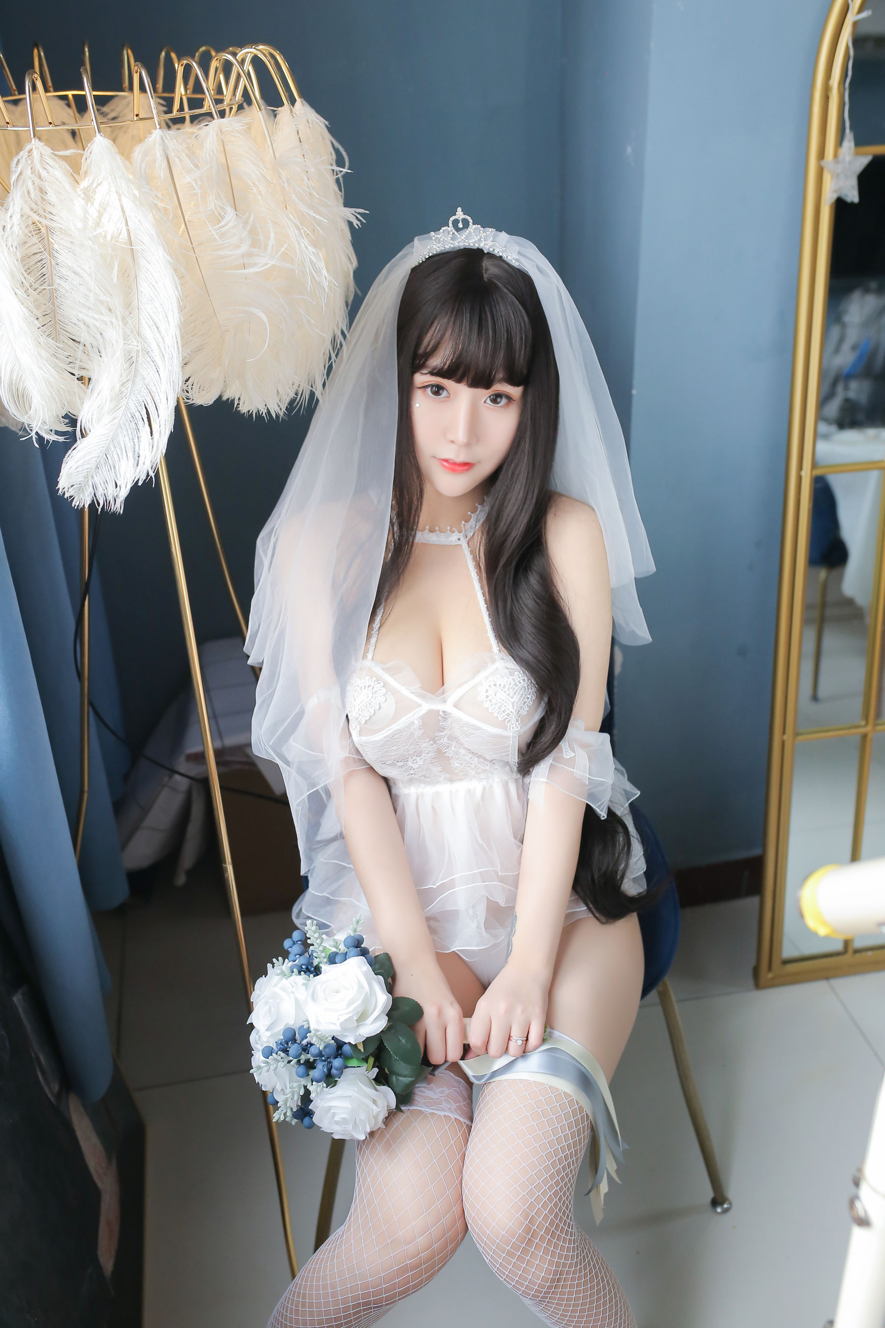[COS福利] 巨乳猫九酱Sakura - 长发婚纱