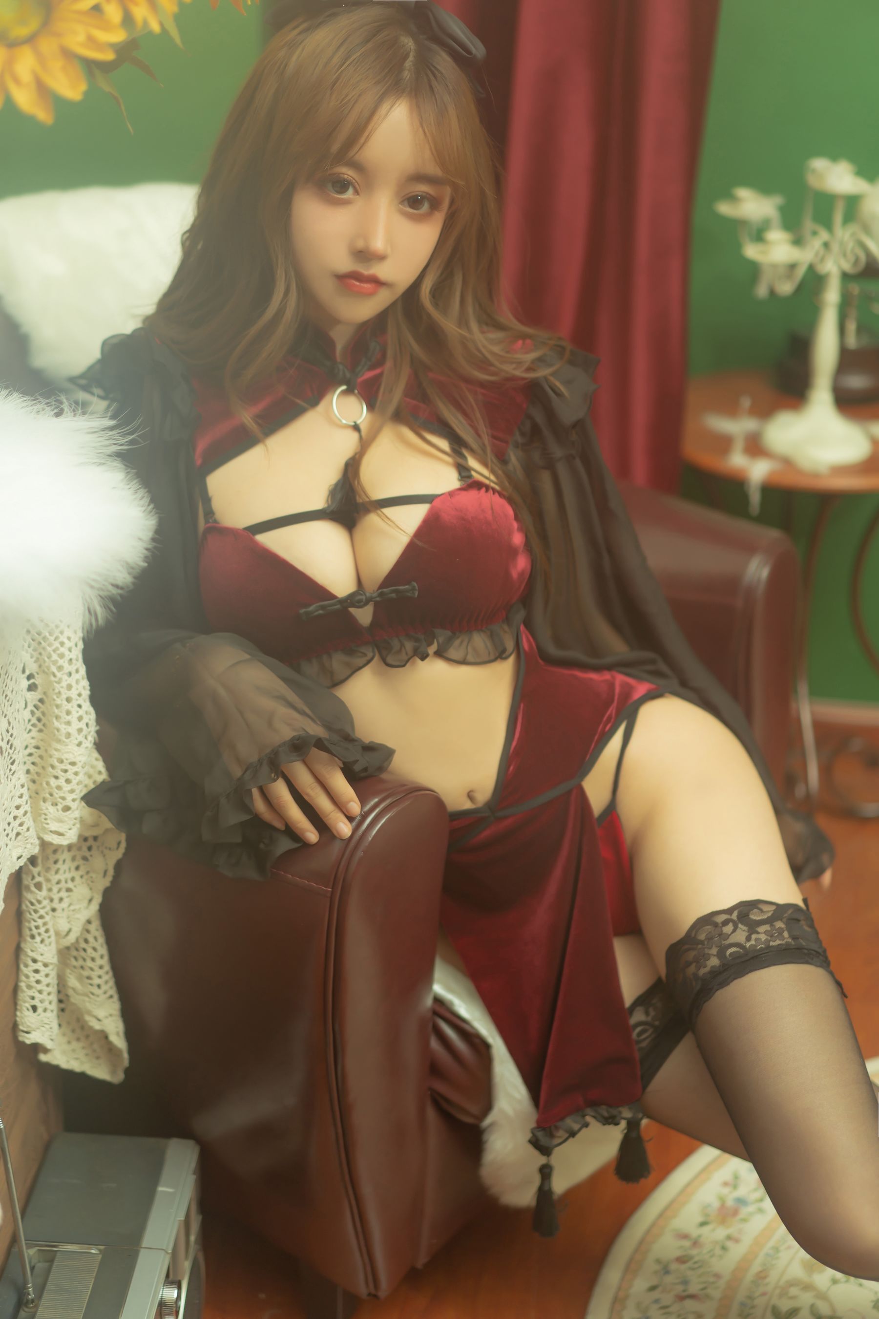 [Cosplay写真] 斗鱼米线线sama - 红丝绒旗袍